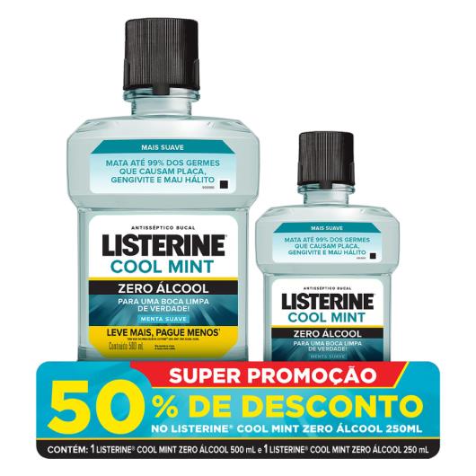 Kit Enxaguante Antisséptico Zero Álcool Menta Suave Listerine Cool Mint 500ml Leve Mais Pague Menos Grátis Listerine 250ml - Imagem em destaque