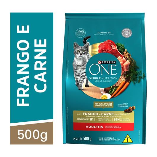 Ração PURINA ONE Gatos Adultos Frango e Carne 500g - Imagem em destaque