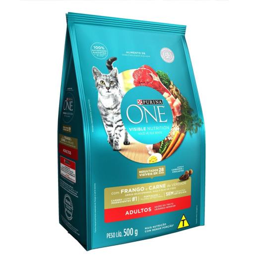 Ração PURINA ONE Gatos Adultos Frango e Carne 500g - Imagem em destaque