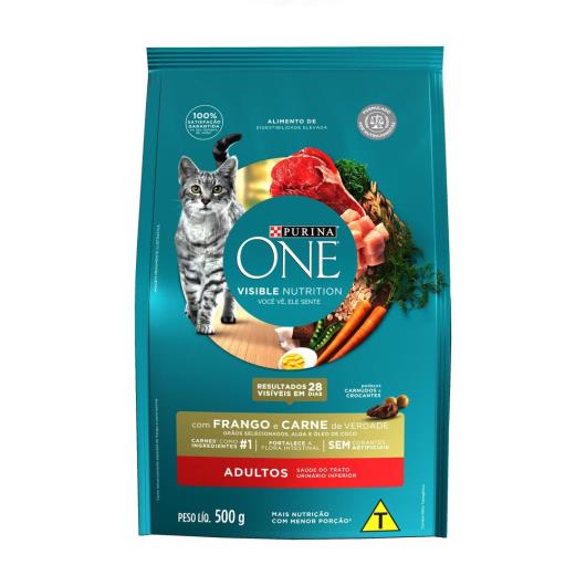 Ração PURINA ONE Gatos Adultos Frango e Carne 500g - Imagem em destaque