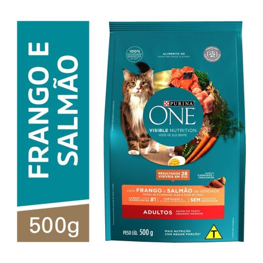 Ração PURINA ONE Gatos Adultos Frango e Salmão 500g - Imagem em destaque