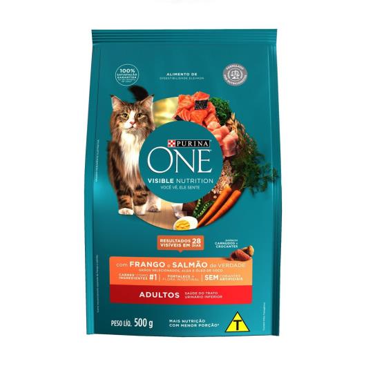 Ração PURINA ONE Gatos Adultos Frango e Salmão 500g - Imagem em destaque