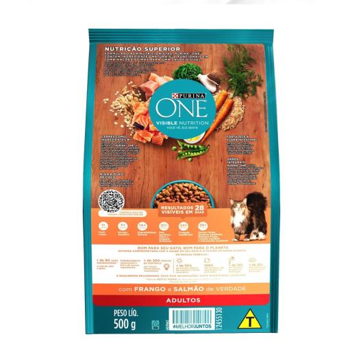 Ração PURINA ONE Gatos Adultos Frango e Salmão 500g - Imagem em destaque