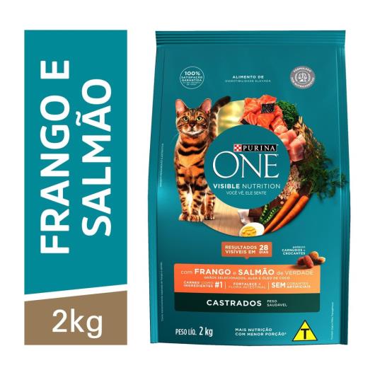 NESTLÉ® PURINA® ONE® Ração Seca para gatos adultos castrados todas as raças Frango e Salmão 2kg - Imagem em destaque