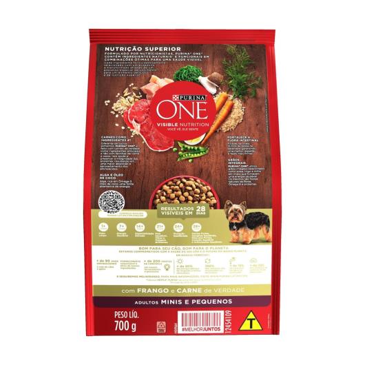 Ração PURINA ONE Cães Adultos Minis e Pequenos Frango e Carne 700g - Imagem em destaque