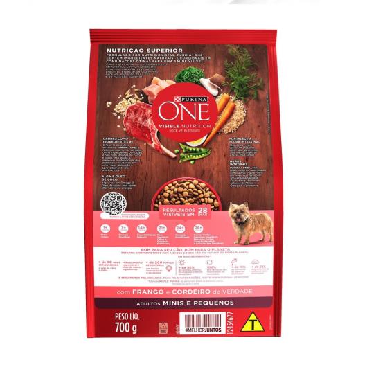 Ração PURINA ONE Cães Adultos Minis e Pequenos Frango e Cordeiro 700g - Imagem em destaque