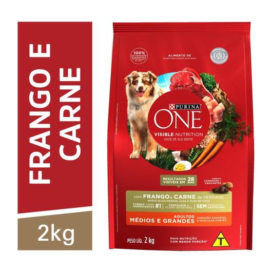 Alimento para Cães adulto médio e grande Purina One frango e carne 2kg - Imagem em destaque