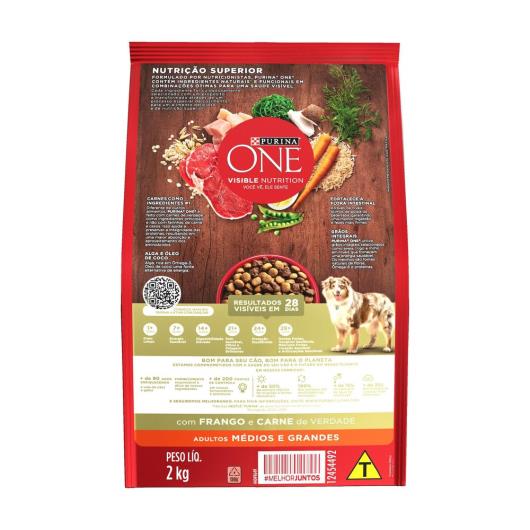 Alimento para Cães adulto médio e grande Purina One frango e carne 2kg - Imagem em destaque