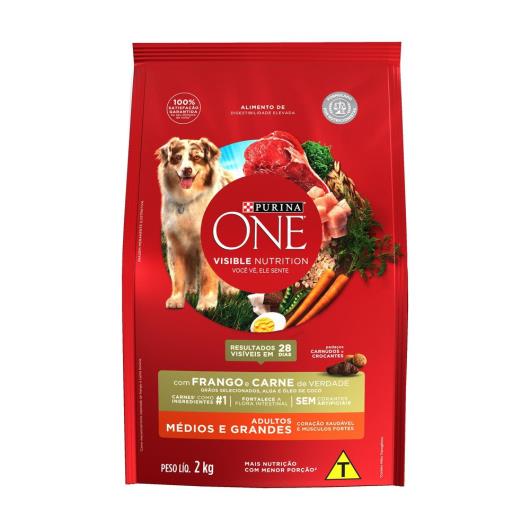 Alimento para Cães adulto médio e grande Purina One frango e carne 2kg - Imagem em destaque