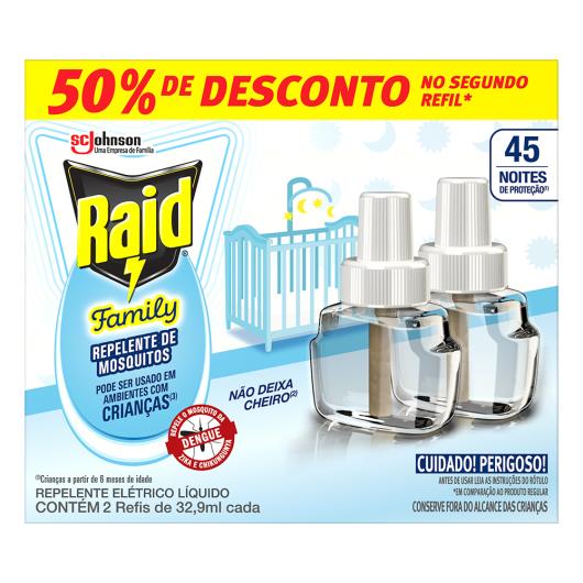 Repelente elétrico Raid family 45 noites 50% desconto no segundo refil - unidade - Imagem em destaque