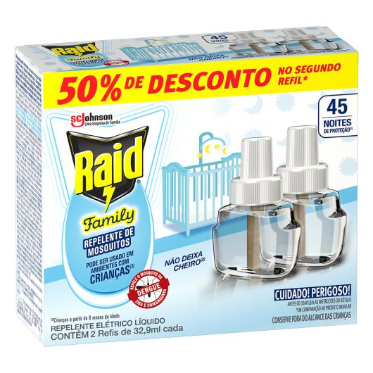 Repelente elétrico Raid family 45 noites 50% desconto no segundo refil - unidade - Imagem em destaque