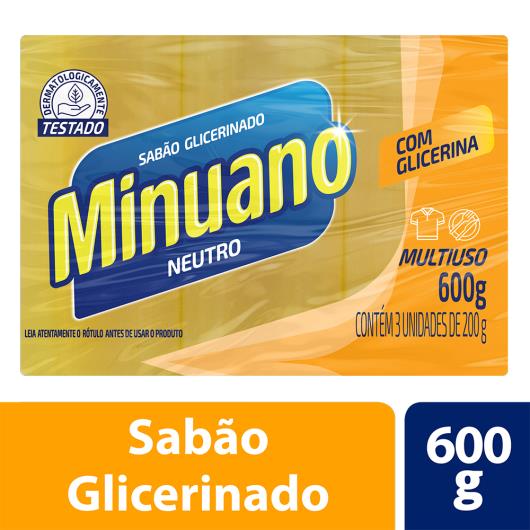 Sabão em Barra Glicerinado Multiuso Neutro Minuano Pacote 600g - Imagem em destaque