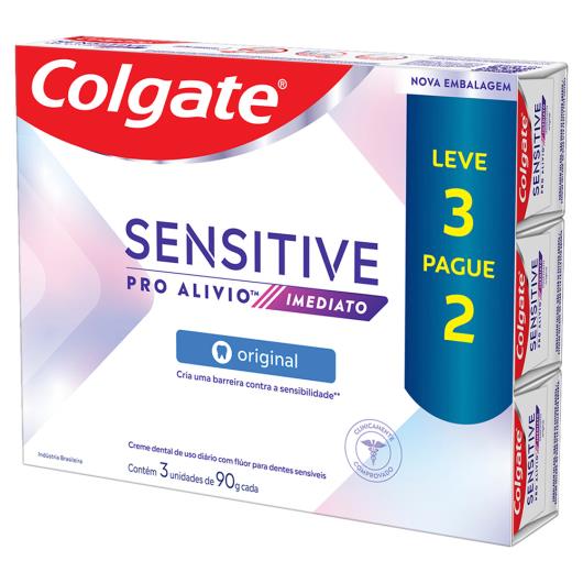 Pack Creme Dental Original Colgate Sensitive Pro-Alívio Imediato Caixa 90g Cada Leve 3 Pague 2 Unidades - Imagem em destaque