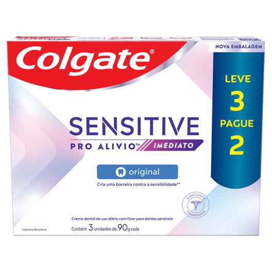 Pack Creme Dental Original Colgate Sensitive Pro-Alívio Imediato Caixa 90g Cada Leve 3 Pague 2 Unidades - Imagem em destaque