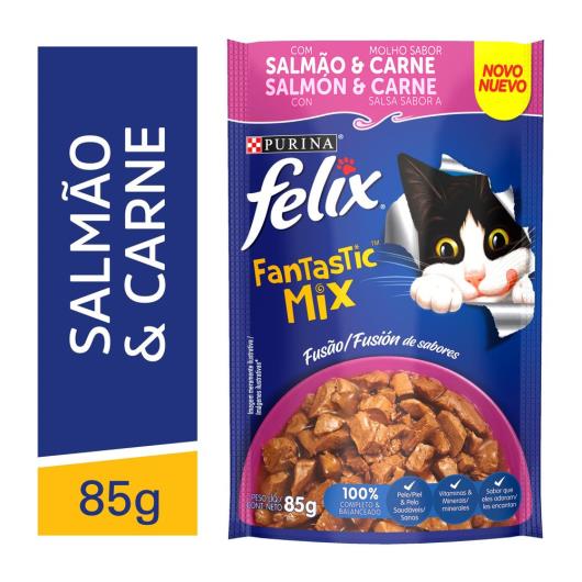 NESTLÉ PURINA FELIX FANTASTIC MIX Ração Úmida para Gatos Adultos Salmão e molho sabor Carne 85g - Imagem em destaque