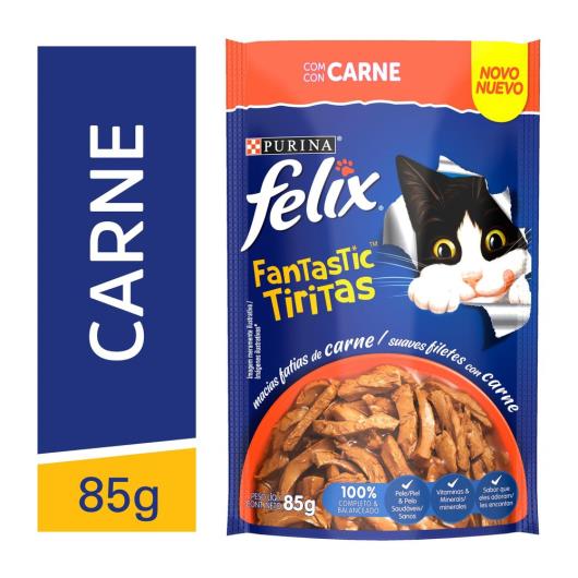 NESTLÉ PURINA FELIX FANTASTIC TIRITAS Ração Úmida para Gatos Adultos Carne 85g - Imagem em destaque