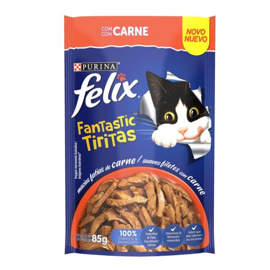 NESTLÉ PURINA FELIX FANTASTIC TIRITAS Ração Úmida para Gatos Adultos Carne 85g - Imagem em destaque