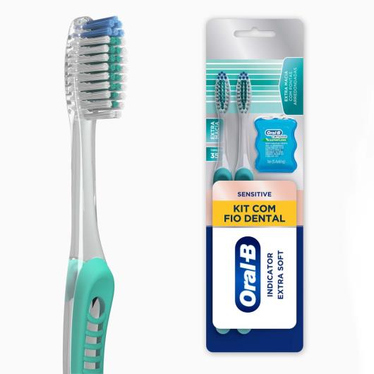 Kit 2 Escovas Dentais Extramacias Sensitive Pro-Saúde + 1 Fio Dental Complete Satin Floss Oral-B - Imagem em destaque