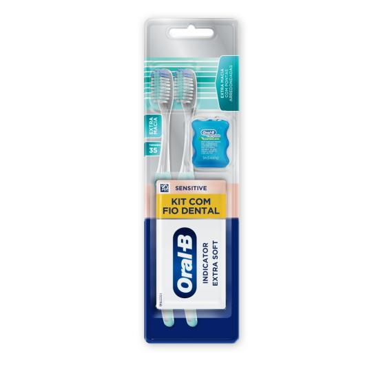 Kit 2 Escovas Dentais Extramacias Sensitive Pro-Saúde + 1 Fio Dental Complete Satin Floss Oral-B - Imagem em destaque