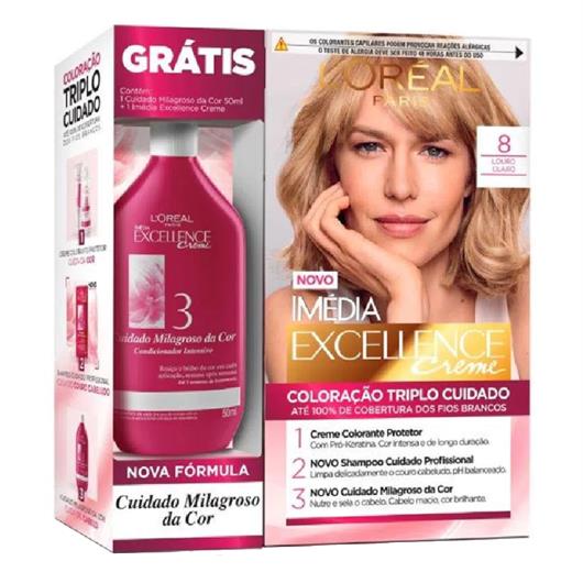 Tintura Imedia Excellence Louro Claro 8.0 Gratis Tratamento Cuidado Milagroso - Imagem em destaque