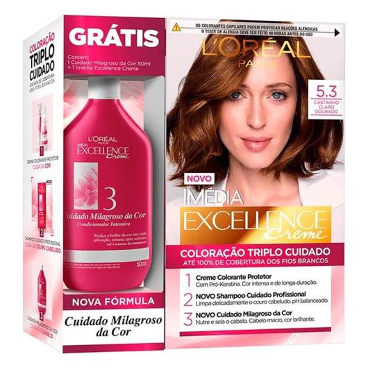 Kit Tintura Imedia Excellence Castanho Claro Dourado 5,3 Gratis Condicionador - Imagem em destaque