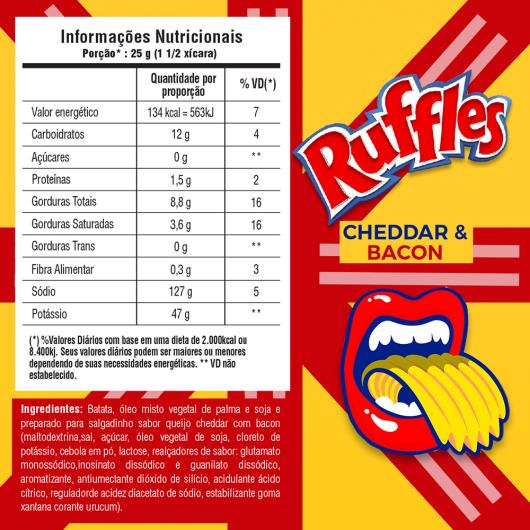 Batata Frita Ondulada Cheddar & Bacon Elma Chips Ruffles Pacote 76g - Imagem em destaque