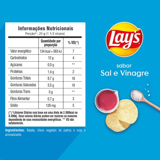 Batata Frita Lisa Salt e Vinegar Lay's Pacote 80g - Imagem em destaque