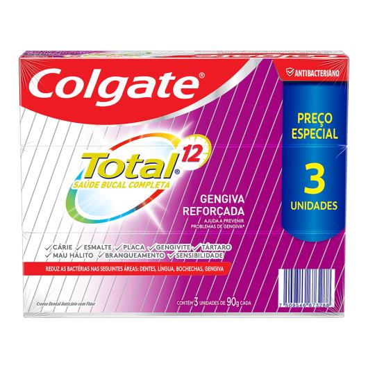 Pack Creme Dental Colgate Total 12 Gengiva Reforçada Caixa 3 Unidades 90g Cada - Imagem em destaque