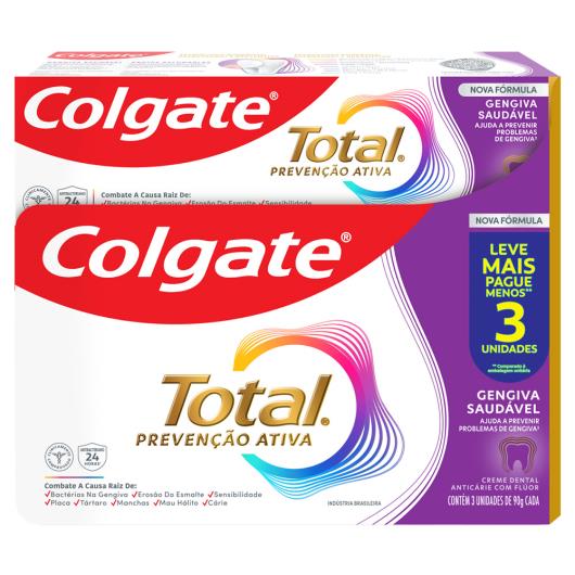 Creme Dental Gengiva Saudável Colgate Total Prevenção Ativa 3 Unidades 90g Cada Leve Mais Pague Menos - Imagem em destaque
