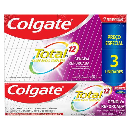 Pack Creme Dental Colgate Total 12 Gengiva Reforçada Caixa 3 Unidades 90g Cada - Imagem em destaque