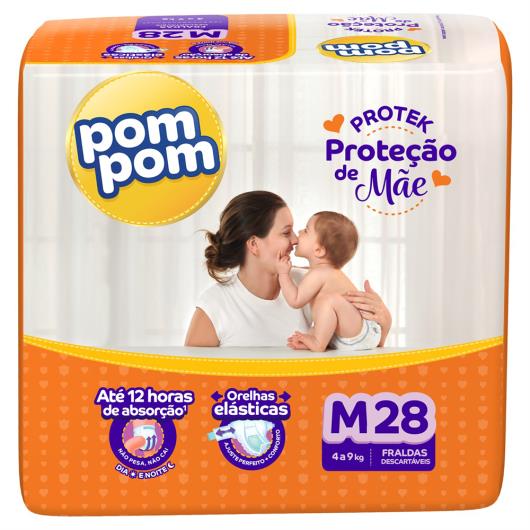 Fralda Descartável Infantil Pom Pom Protek Proteção de Mãe M Pacote 28 Unidades - Imagem em destaque