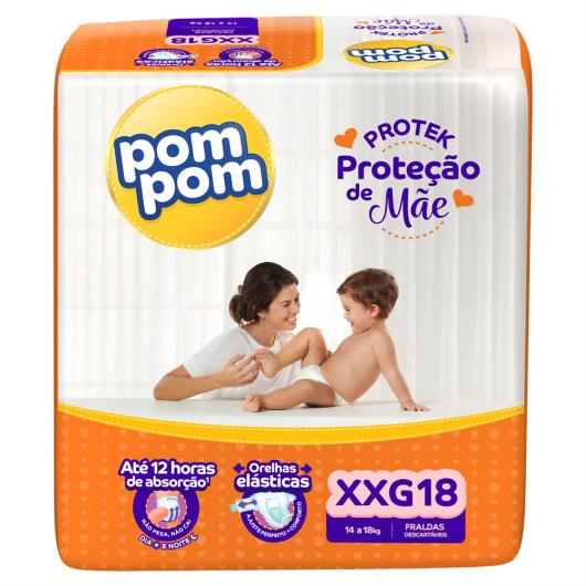 Fralda Descartável Infantil Pom Pom Protek Proteção de Mãe XXG Pacote 18 Unidades - Imagem em destaque