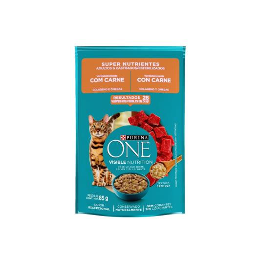 Ração Úmida PURINA ONE Gatos Adultos Castrados Carne 85g - Imagem em destaque