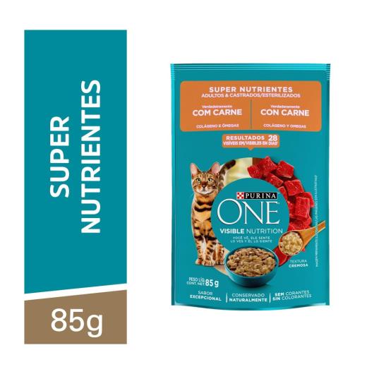 Ração Úmida PURINA ONE Gatos Adultos Castrados Carne 85g - Imagem em destaque