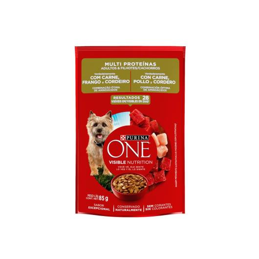 Ração Úmida PURINA ONE Cães Adultos e Filhotes Carne, Frango e Cordeiro 85g - Imagem em destaque