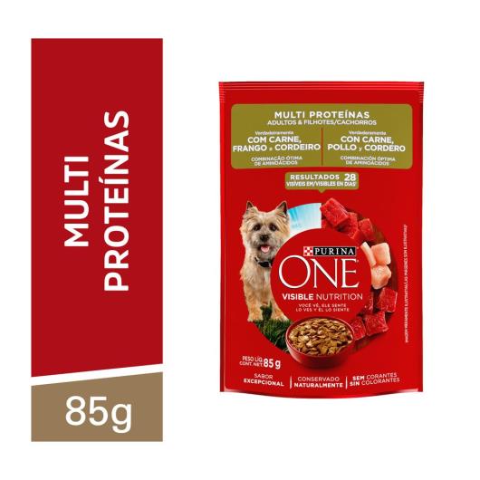 Ração Úmida PURINA ONE Cães Adultos e Filhotes Carne, Frango e Cordeiro 85g - Imagem em destaque