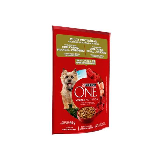 Ração Úmida PURINA ONE Cães Adultos e Filhotes Carne, Frango e Cordeiro 85g - Imagem em destaque