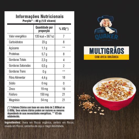 Aveia Orgânica em Flocos Multigrãos Quaker Caixa 148g - Imagem em destaque