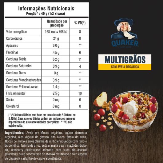Granola Orgânica Multigrãos Cranberry e Maçã Quaker Pacote 250g - Imagem em destaque