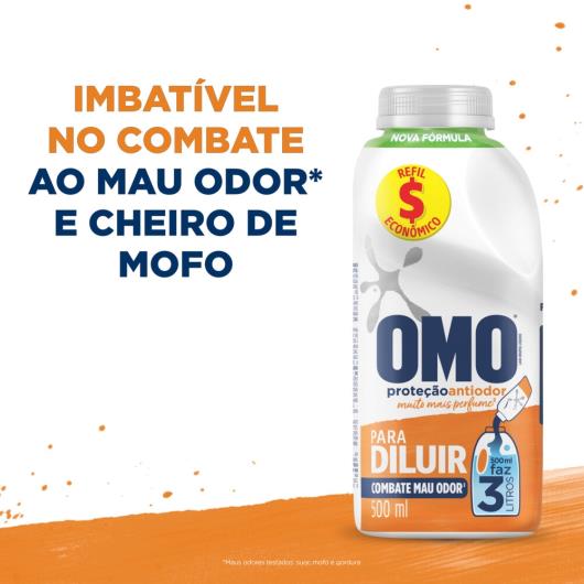 Lava-Roupas Líquido para Diluir Omo Proteção Antiodor Frasco 500ml Refil Econômico - Imagem em destaque