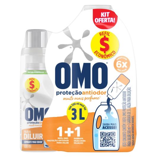 Kit Garrafa para Diluição + Lava-Roupas Líquido para Diluir Omo Proteção Antiodor 500ml Refil Econômico - Imagem em destaque