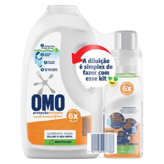 Kit Garrafa para Diluição + Lava-Roupas Líquido para Diluir Omo Proteção Antiodor 500ml Refil Econômico - Imagem em destaque