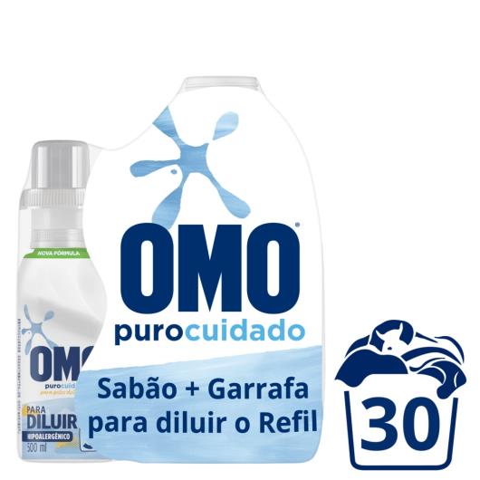 Kit Garrafa para Diluição + Lava-Roupas Líquido para Diluir Omo Puro Cuidado 500ml Refil Econômico - Imagem em destaque