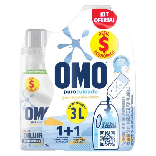 Kit Garrafa para Diluição + Lava-Roupas Líquido para Diluir Omo Puro Cuidado 500ml Refil Econômico - Imagem em destaque