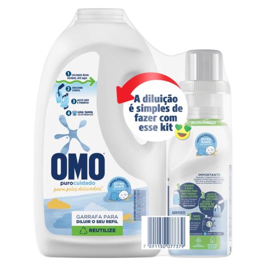 Kit Garrafa para Diluição + Lava-Roupas Líquido para Diluir Omo Puro Cuidado 500ml Refil Econômico - Imagem em destaque