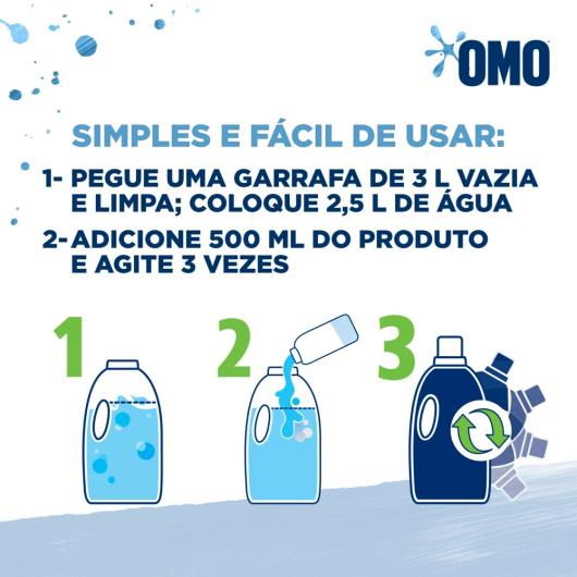 Kit Garrafa para Diluição + Lava-Roupas Líquido para Diluir Omo Puro Cuidado 500ml Refil Econômico - Imagem em destaque