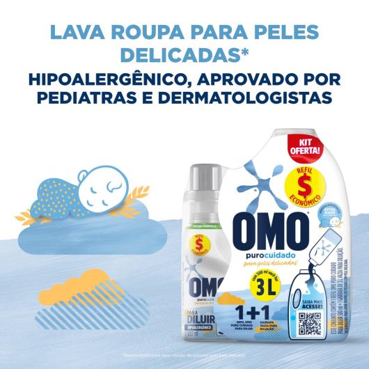 Kit Garrafa para Diluição + Lava-Roupas Líquido para Diluir Omo Puro Cuidado 500ml Refil Econômico - Imagem em destaque