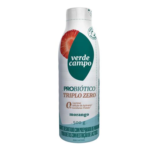 Iogurte Desnatado Morango Zero Lactose Verde Campo Probiótico Triplo Zero Garrafa 500g - Imagem em destaque