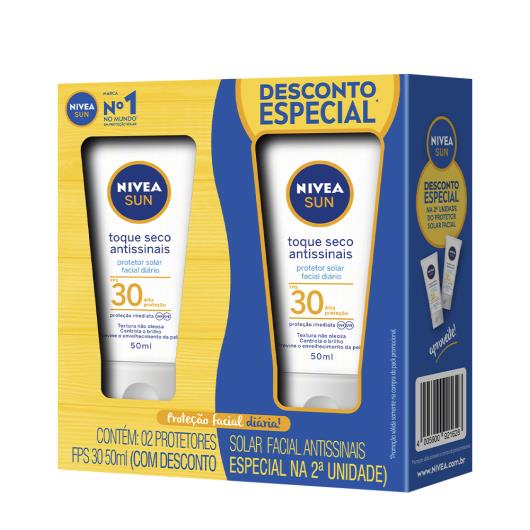 Pack Protetor Solar Facial Toque Seco Antissinais FPS 30 Nivea Sun Bisnaga 2 Unidades 50ml Cada - Imagem em destaque