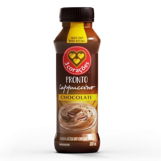 Bebida Láctea UHT Cappuccino Chocolate 3 Corações Frasco 260ml - Imagem em destaque